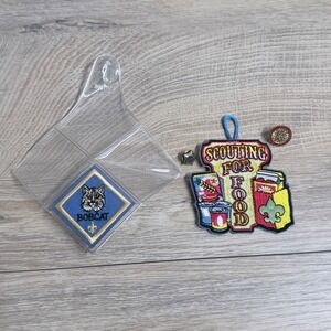 Boy Scouts Cub Scout Patch Pin Lot OS Blue Gold Bobcat Scouting For Food Award
